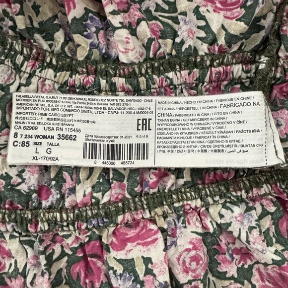 Mango Pink Green Cream Rose Floral Print 3/4 Puff Sleeve Off Shoulder Blouse - Picture 11 of 11